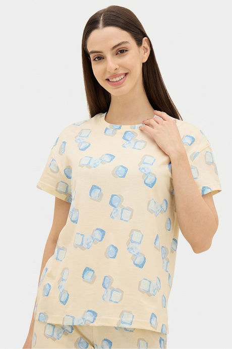 Sweet Dreams Geometric Printed Pyjama Set - Light Yellow — image 4